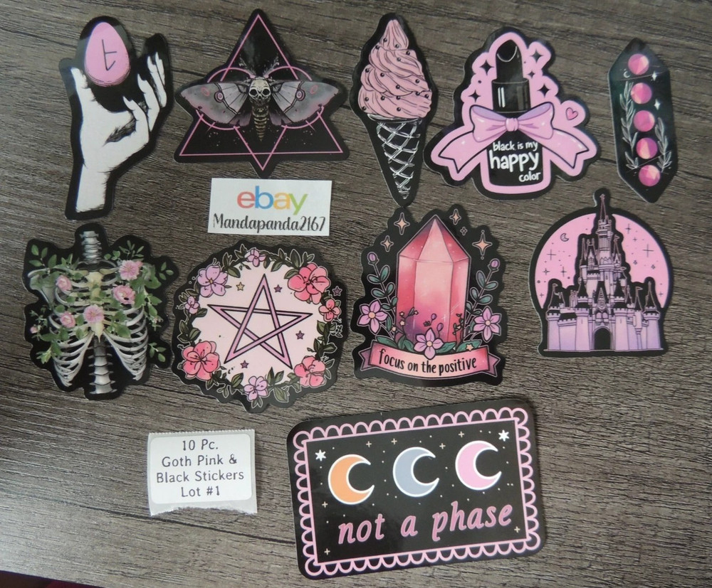 Goth – Pink & Black – Stickers – 10 PCs – 5 styles available! See Description