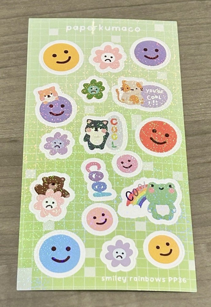 NEW PaperKumaCo “Smiley Rainbows” 🌈 Sticker Sheet Paper Kuma Co Stickers