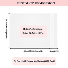 100 Pack 12 2/5×16 5/9 Inch AcidFree Clear Storage Sleeves Bags For 12×16 Mats