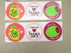 5 Trader Joe’s Valentine’s Day Stickers Sheets 3″ Diameter Round Olive You