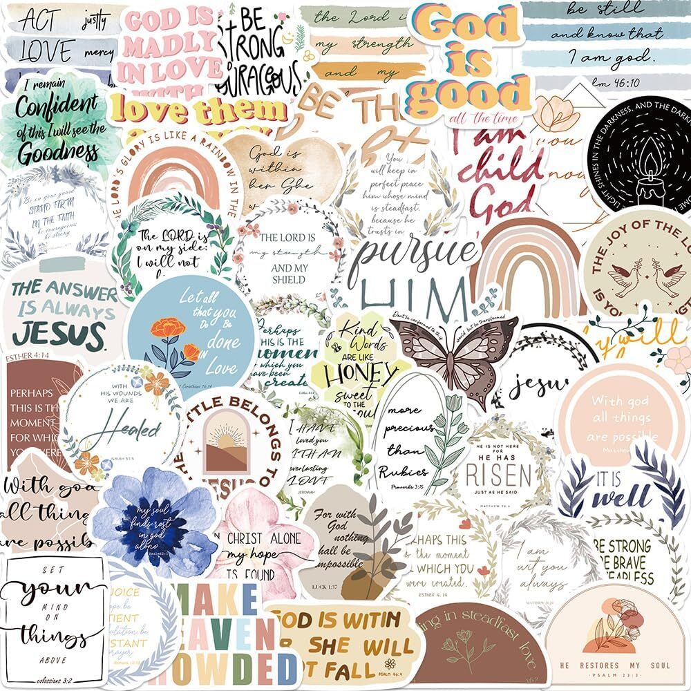 Inspirational Jesus Christian Stickers – 50Pcs Bible Verse Phrase Multicolor