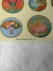 Vintage 1984 Hallmark Sticker Sheet Fan Lotus Asian Inspired Floral