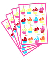 4 Sheets CUPCAKE Party Stickers! Birthday Dessert YUM!