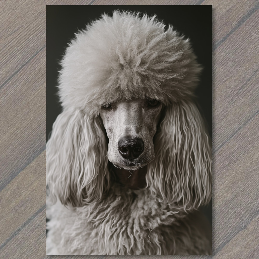 STICKER Poodle White Gray Round Fluffy Fur Detailed Portrait Cute Fun