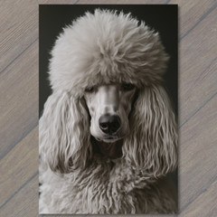 STICKER Poodle White Gray Round Fluffy Fur Detailed Portrait Cute Fun
