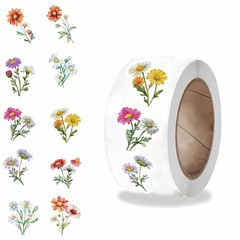 500PCS Daisy wildflowers Roll Stickers Colorful Cartoon Painted Flowers Scrapboo