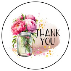 WATERCOLOR THANK YOU FLOWERS IN VASE ENVELOPE SEALS LABELS STICKERS PARTY FAVORS