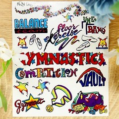 Gymnastics Stickers – Rare Vintage Sticker Sheet – NRN Designs – Words & Phrases
