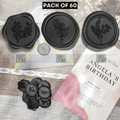 Black Wax Seal Stickers (60 Pcs, 3 Designs in 1 Pack) Premium Envelope Seal S…
