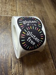 Gluten Free Round Sticker Labels Roll Black Multicolor Food Packaging Approx 200