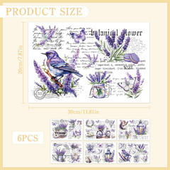Rub on Transfers for Crafts, 6 Pcs UV Lavender Purple Floral Transfer Stickers,