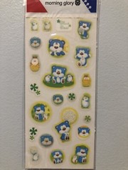 Morning Glory Blue Bear And Penguin Glitter Sticker Sheet Kawaii Vintage Htf