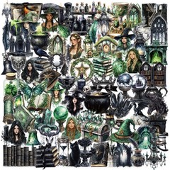100PCS Black Retro Magic Forest Witch Series Stickers DIY Decorative Flat Transp