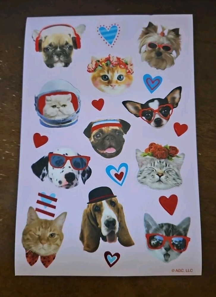American Greetings Valentine’s Day cat and dog stickers, cat and dog stickers