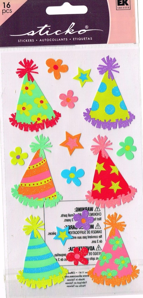 Vintage Sticko stickers FAVOR HATS Party theme 78478 FAST FREE ship! LAST ONE
