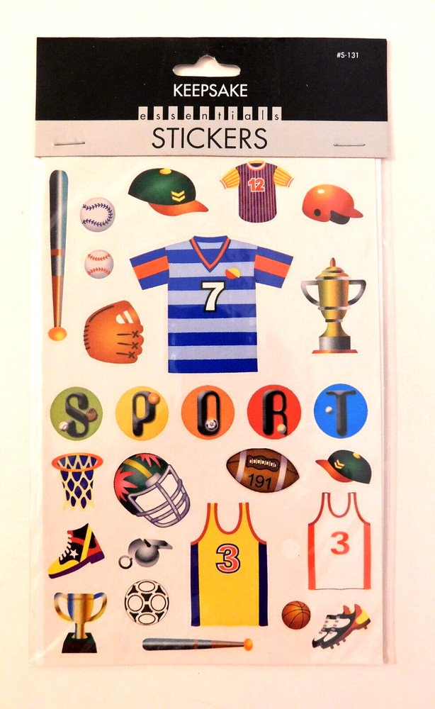 School Days Sports Scrapbook Stickers Trophy Jersey Helmet Balls Mitt Bat