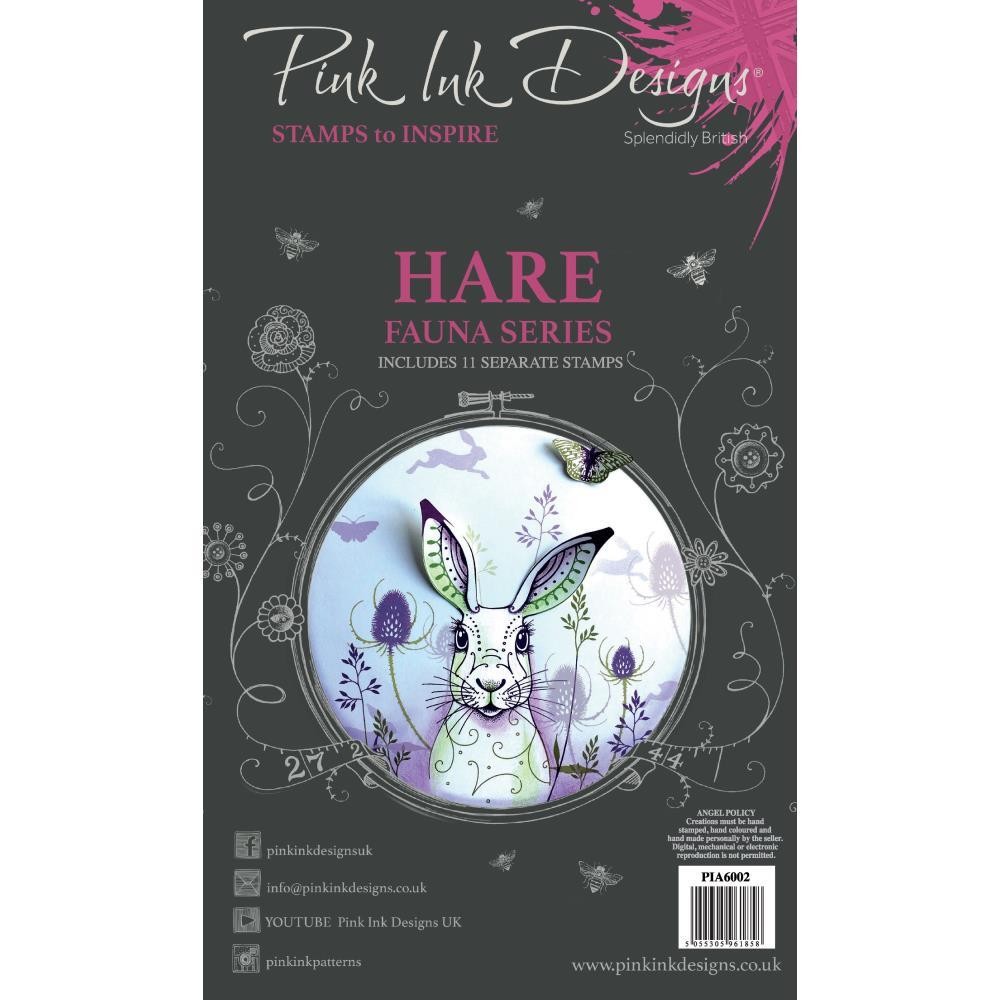 New PINK INK DESIGNS clear rubber stamp BUNNY HARE set of 11 spring free USA shp