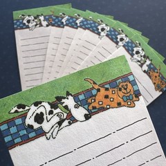 Vintage 80s Note Stationery Paper Sheets Spotted Dog Chasing Orange Cat Current