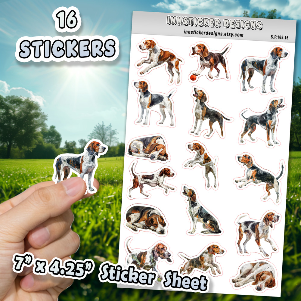 American English Coonhound Dog Stickers for, Scrapbooks, Planners, Glossy, Matte