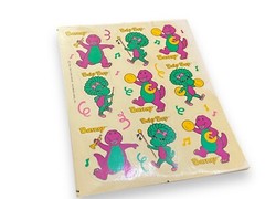 Vintage Sticker Sheet Hallmark 1993 Barney Baby Bop Purple Dinosaur Band