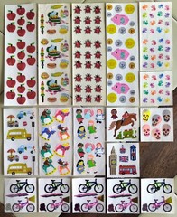 Mixed Lot Vintage SANDYLION Stickers: Apples, Bikes, Bugs, Piggy Banks, London