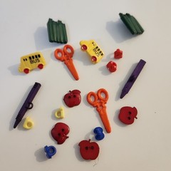 UNUSED Decorative Buttons SCHOOL BUS APPLE NUMBERS Crafts Sewing Scrapbook