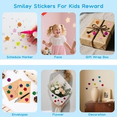 1000 Pcs Smiley Face Star Stickers for Kids Reward, 1 inch Holographic Smiley Fa