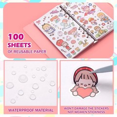Reusable Sticker Album with Pockets, 100 Sheets, Blank Sticker Book with Twee…