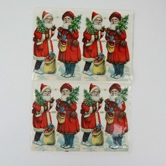 Vintage German Die Cut Santa Claus Scrap Sheet Lithograph Christmas