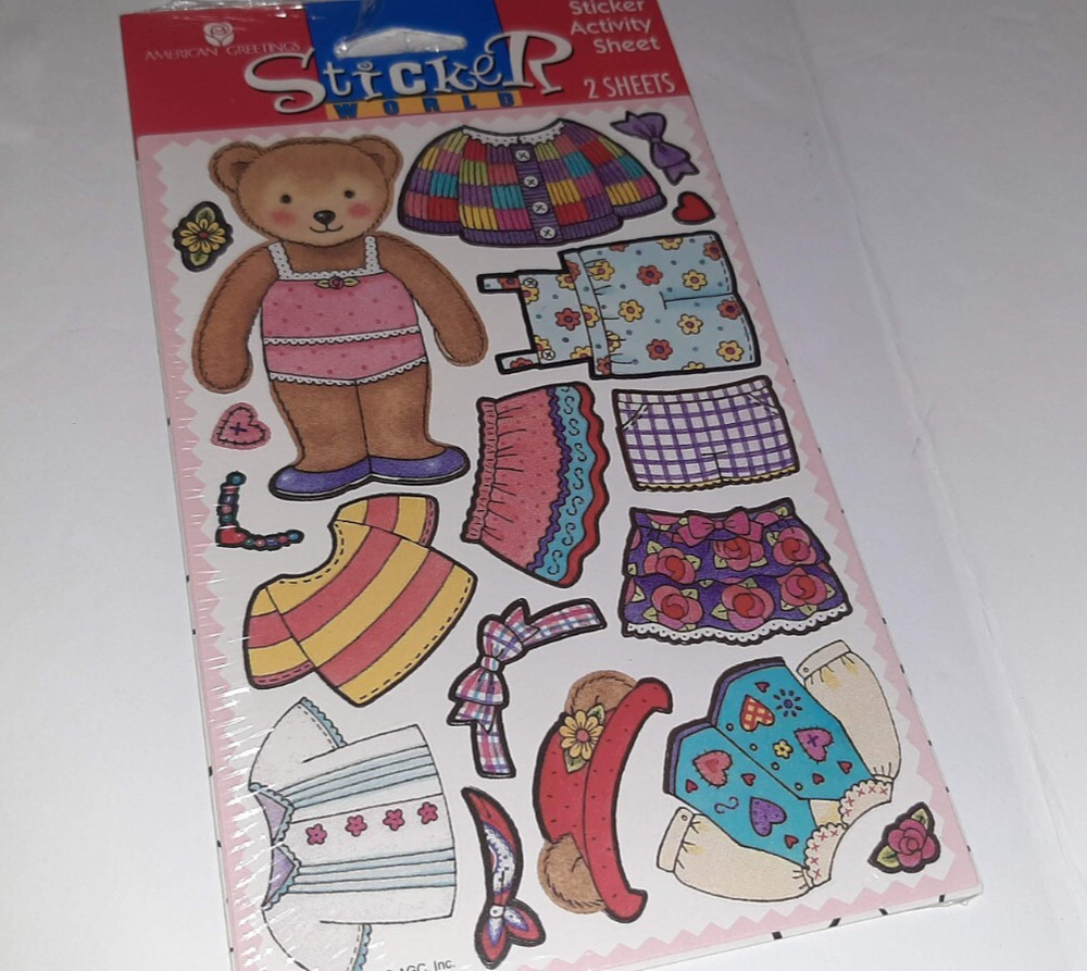 Vintage Teddy Bear Dress Up Activity Sticker Sheet Vintage 90s Paper Doll NEW