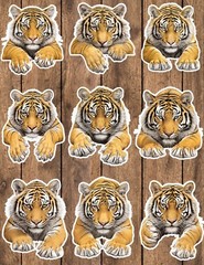 Tiger Reaching Die Cut Vinyl Stickers Set Scrapbooking Laptop Waterbottle