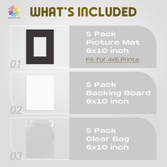 Mat Board Center, Pack of 5 Bevel Cut 8×10 Black Mat for 4×6 Photo with White…