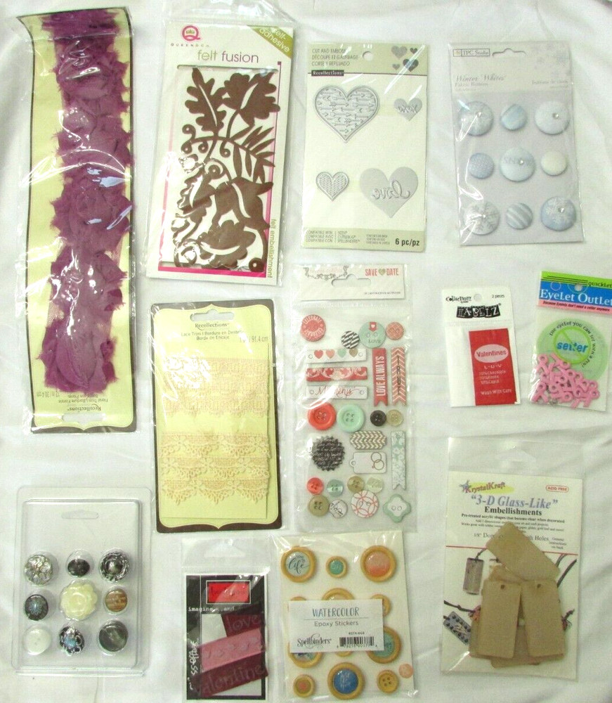 RECOLLECTIONS FELT FUSION CRAFT BUTTONS STICKERS & TRIMS 12 CT LOT NWT #15 CR32