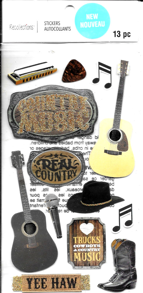 Country Music Trucks Cowboys Guitar Harmonica Pick Play Recollections Stickers