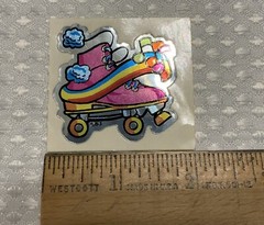 Vintage Foil Mylar B.J. Brand Skate Rainbow Clouds Musical Notes Sticker RARE