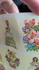 Vintage Stickers Drawing Board DBGCI Flower Bouquets Dolls Girls Gowns READ