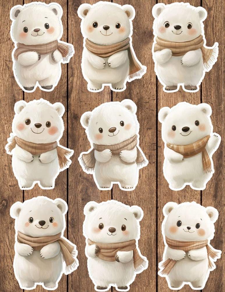 Cozy Winter Polar Bear Die Cut Stickers Set Notebook Laptop WaterBottle Sticker