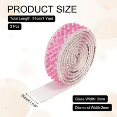 3 Pcs 3 Yard Pearl Rhinestone Ribbons, 2cm Pearls Rhinestone Tape Pink