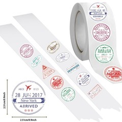 Cute Passport Stamp Series Roll Stickers (500 Pcs/Roll) – PVC Decorative Decals