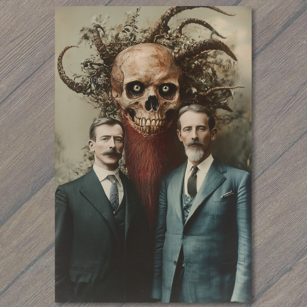 STICKER Formal Men with Skeletal Monster Eerie Strange Weird Horned