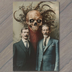 STICKER Formal Men with Skeletal Monster Eerie Strange Weird Horned