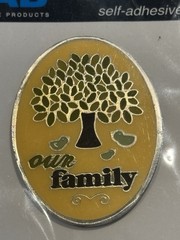 AMANDA BLU Self-Adhesive OUR FAMILY Tree MEDALLION Yellow 1-5/8”x 2-1/8” NEW