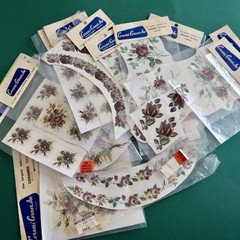Vtg Ceramic Decals Mixed Media Water Mount Transfers Lot F Dark Floral Trim Rose