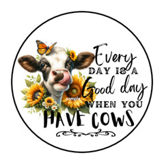 COWS AND SUNFLOWERS ENVELOPE SEALS STICKERS LABELS TAGS 1.5″ ROUND (30) GOOD DAY