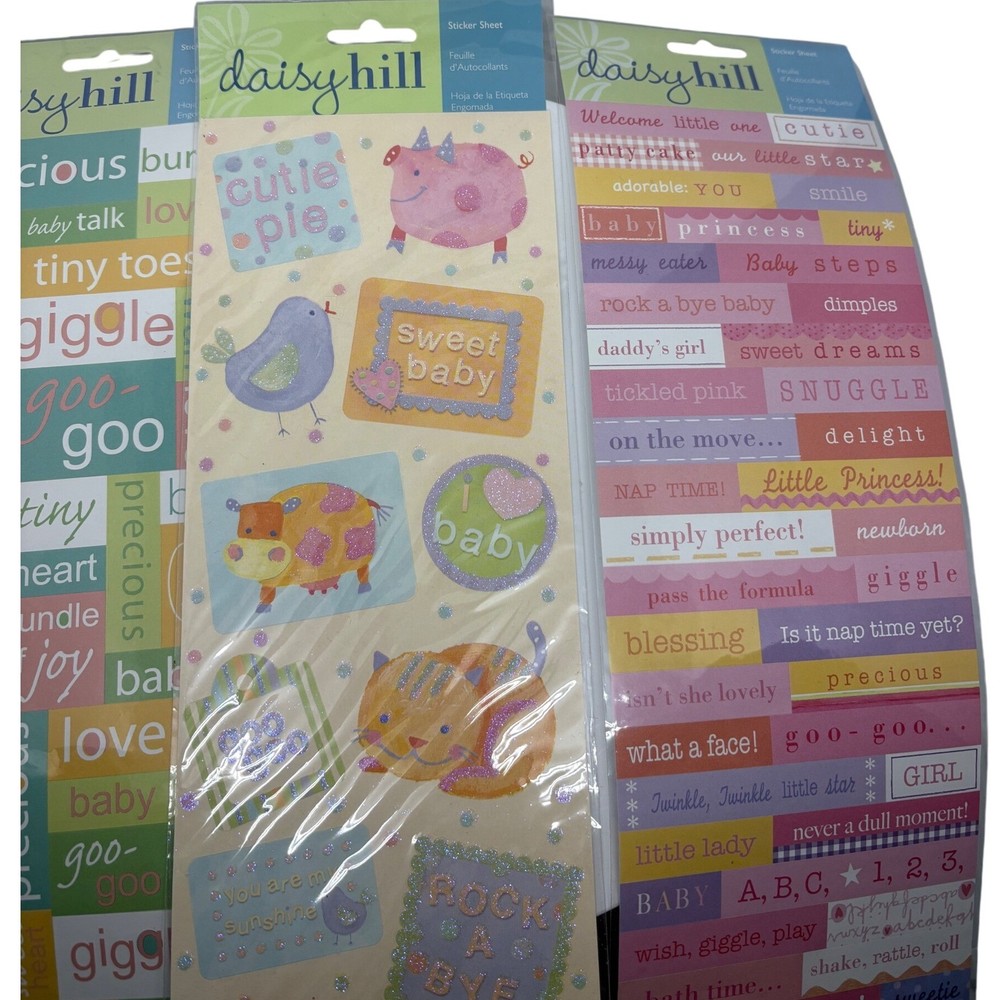 Daisy Hill Baby Stickers Scrapbooking Embellishments Words Animals New 3 Sheets
