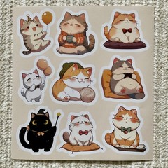 18 Cat Stickers, 1.7” Kawaii Kitty Decals, Planner Scrapbooking Stationery Gift