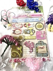 Craft Lot Floral Embellishments Roses Leaves Lace Scrapbooking Cardmaking Mixed