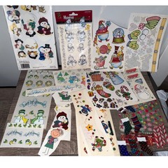 Vintage Christmas Sticker & Rub On Transfers Lot Snowman Stocking Holiday Craft
