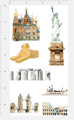 Travel Stickers Decals World Landmarks Watercolor Journal Scrapbook Gift Set 7