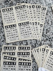 Jenni Bowlin Bingo Cards Calendar Months Scrapbook Paper Trimmed 75 Pc Lot